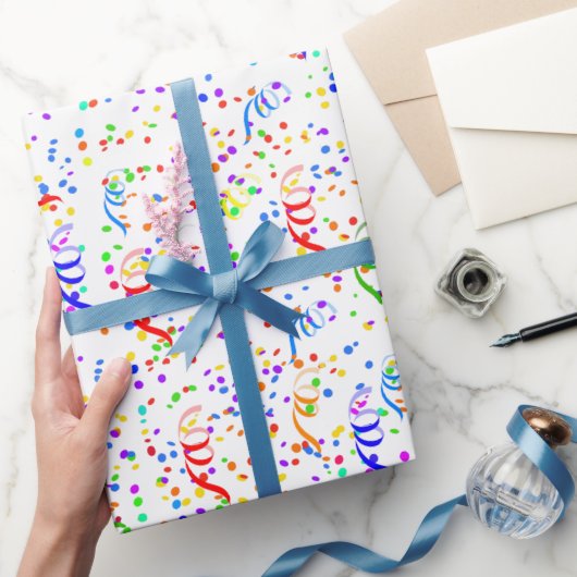 Farbiges Konfetti- und Streamer-Muster Geschenkpapier (Schenken)