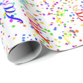 Farbiges Konfetti- und Streamer-Muster Geschenkpapier (Rolleneckpunkt)