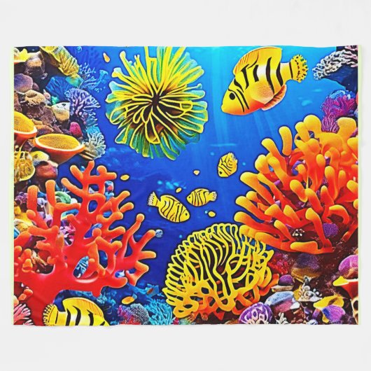 Farbiges Korallenriff-Design Fleecedecke (Vorderseite (Horizontal))