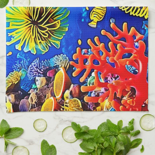 Farbiges Korallenriff-Design Geschirrtuch (Gefaltet)
