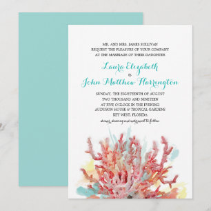 Farbiges Korallenriff Wasserfarbe Hochzeit Einladung