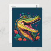 Farbiges Krokodil-Portrait Postkarte (Vorne/Hinten)