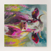 Farbiges Kuhportrait Moderne Abstrakte Kunst Puzzle (Horizontal)