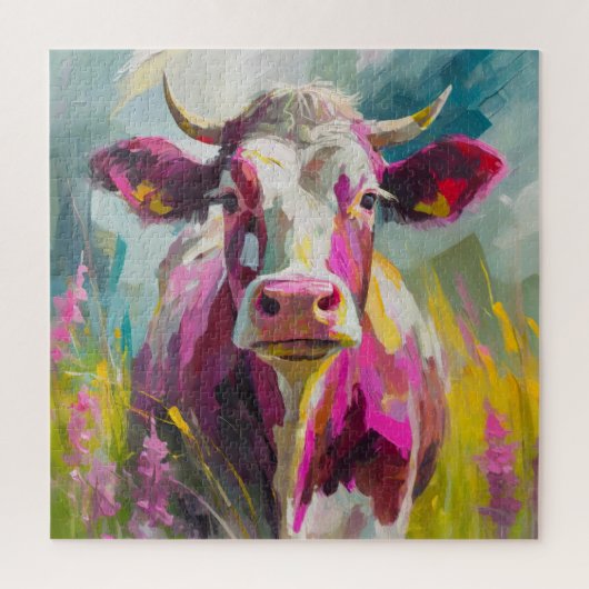 Farbiges Kuhportrait Moderne Abstrakte Kunst Puzzle (Vertikal)