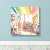 Farbiges Kunststudio | Aquarellmalerei Leinwanddruck (Insitu (Holzboden))