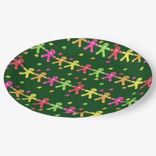 Farbiges Lebkuchenmuster Pappteller (Schrägansicht)