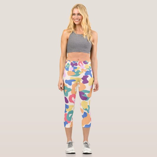Farbiges Leopard-Muster Capri Leggings (Vorderseite)