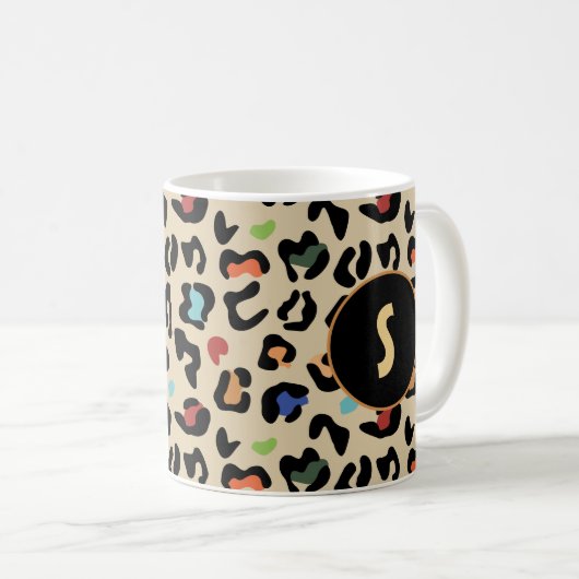 Farbiges Leopardenmuster mit Monogramm Kaffeetasse (VorderseiteRechts)