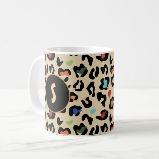Farbiges Leopardenmuster mit Monogramm  Kaffeetasse (Vorderseite Links)