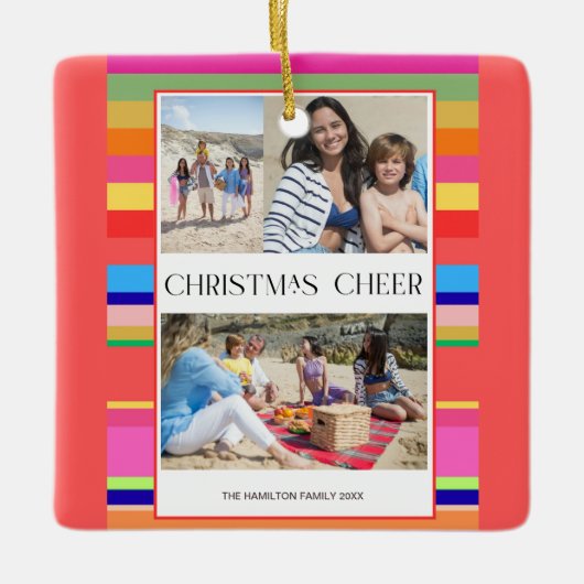 Farbiges Licht 4 Foto Moderne Weihnachten Keramikornament (Vorderseite)