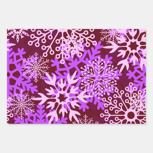 Farbiges Lila Abstraktes Schneeflockenmuster Geschenkpapier Set (Vorderseite)