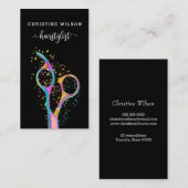 ・farbiges Logo der Friseurschere auf schwarz Visitenkarte (Vorne/Hinten)