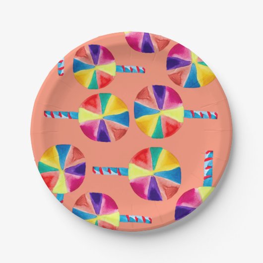 Farbiges Lollipopmuster Pappteller (Vorderseite)