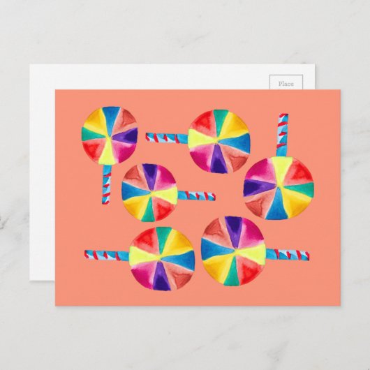 Farbiges Lollipopmuster Postkarte (Vorne/Hinten)