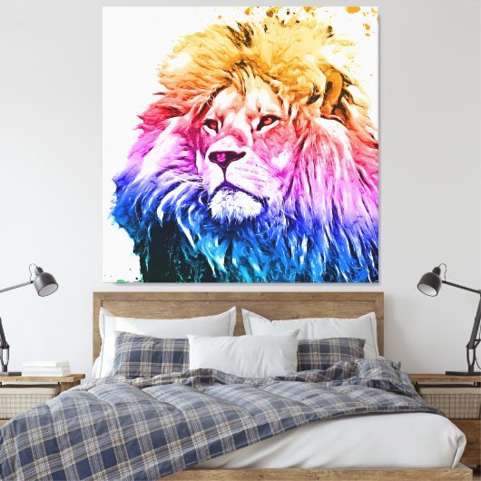 Farbiges Löwenkopportrait Leinwanddruck (Insitu (Schlafzimmer))