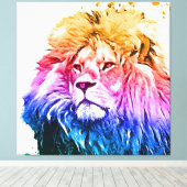 Farbiges Löwenkopportrait Leinwanddruck (Insitu (Holzboden))
