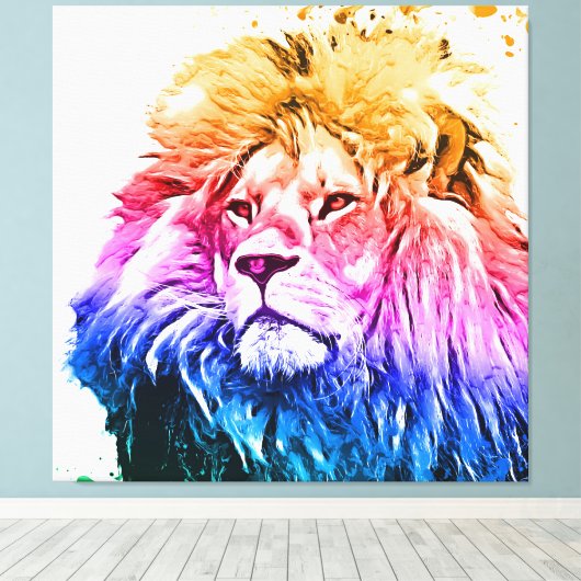 Farbiges Löwenkopportrait Leinwanddruck (Insitu (Holzboden))