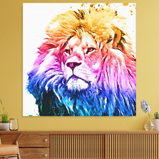 Farbiges Löwenkopportrait Leinwanddruck (Insitu (Wohnzimmer))