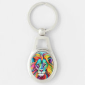 Farbiges Löwenkopportrait Schlüsselanhänger (Vorderseite)