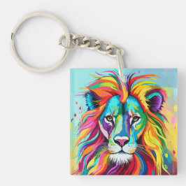 Farbiges Löwenkopportrait Schlüsselanhänger