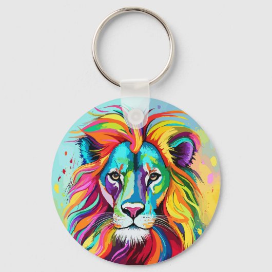 Farbiges Löwenkopportrait Schlüsselanhänger (Vorderseite)