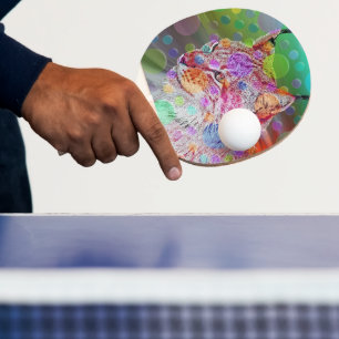 Farbiges Lynx-Portrait, abstrakte Kunst Tischtennis Schläger