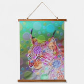 Farbiges Lynx-Portrait, abstrakte Kunst Wandteppich Mit Holzrahmen (Vorderseite)