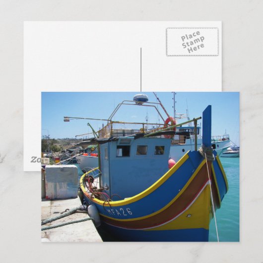 farbiges maltesisches Fischerboot Postkarte (Vorne/Hinten)
