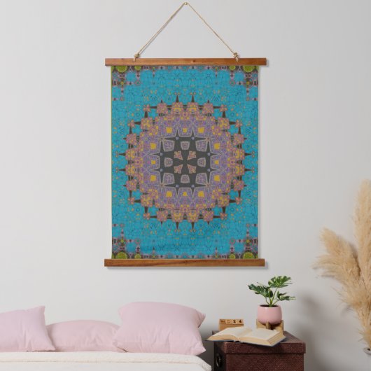 Farbiges Mandala-Muster Wandteppich Mit Holzrahmen (Schlafzimmer)
