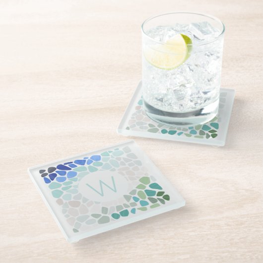 Farbiges Meerglas Glasuntersetzer (Schrägansicht)