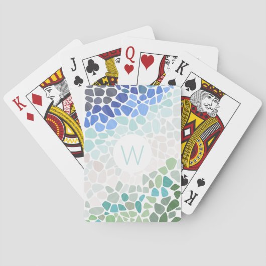 Farbiges Meerglas mit anfänglichem Spielkarten (Rückseite)