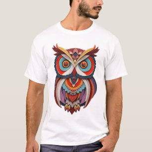 Farbiges mehrschichtiges Papierkunst-Eulen-Grafik- T-Shirt