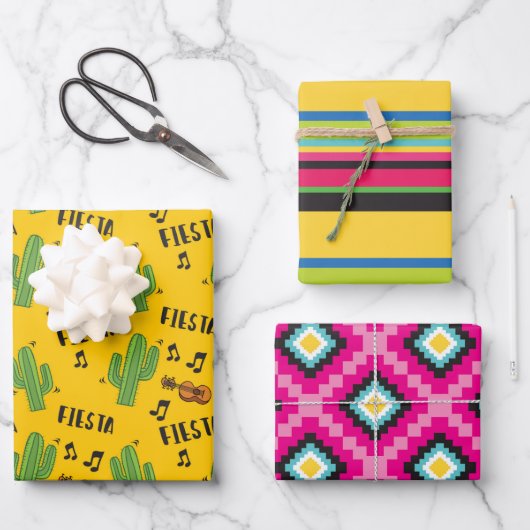 Farbiges mexikanisches Fiesta-Muster Geschenkpapier Set (Vorderseite)