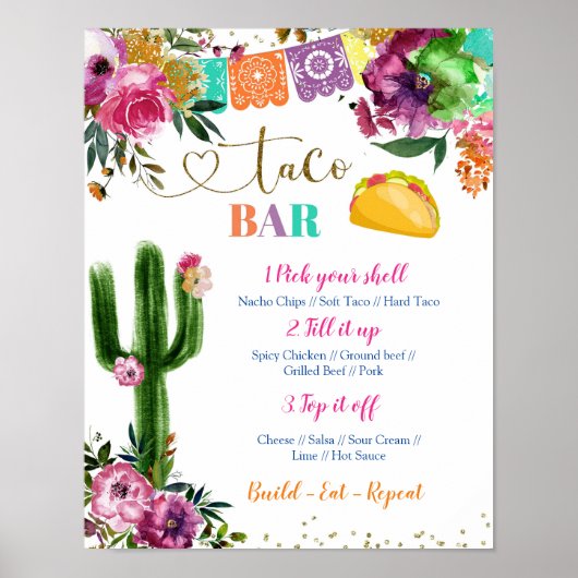 Farbiges mexikanisches Taco-Bar-Zeichen Poster (Vorne)