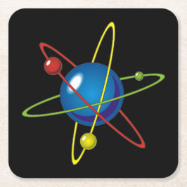 Farbiges Modell des Atom Rechteckiger Pappuntersetzer