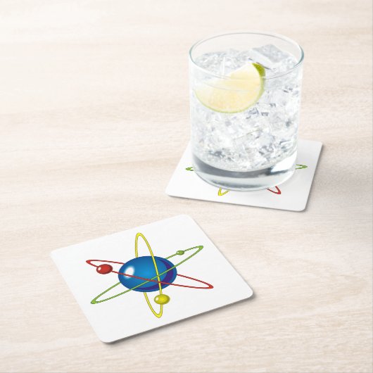 Farbiges Modell des Atom Rechteckiger Pappuntersetzer (Vor Ort)