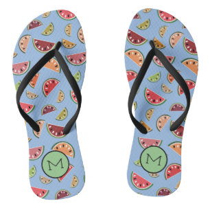 Farbiges Modern Watermelon-Muster Monogramm Badesandalen