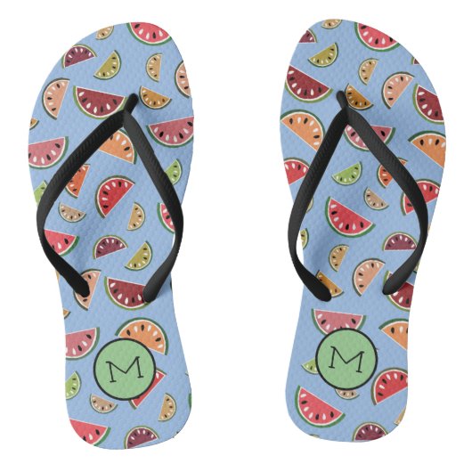Farbiges Modern Watermelon-Muster Monogramm Badesandalen (Fußbett)