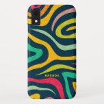 Farbiges modernes abstraktes Zebramuster Case-Mate iPhone Hülle<br><div class="desc">Farbenfrohe moderne abstrakte Zebrastreifen-Muster über der dunkelblauen variierbaren Hintergrundfarbe. Optionales Monogramm.</div>