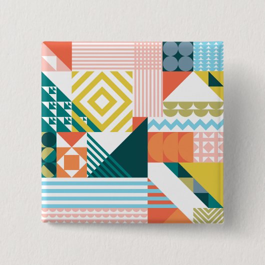 Farbiges modernes geometrisches Abstraktes Muster Button (Vorderseite)