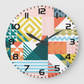 Farbiges modernes geometrisches Abstraktes Muster Große Wanduhr (Vorderseite)