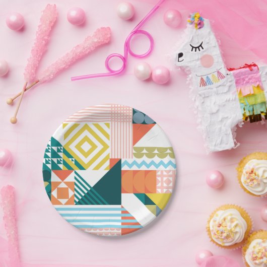 Farbiges modernes geometrisches Abstraktes Muster Pappteller (Party)