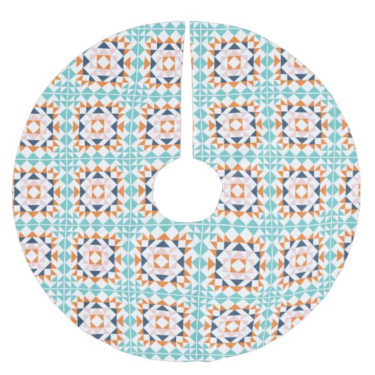 Farbiges modernes geometrisches Muster aus Quilblö Polyester Weihnachtsbaumdecke (Vorderseite)