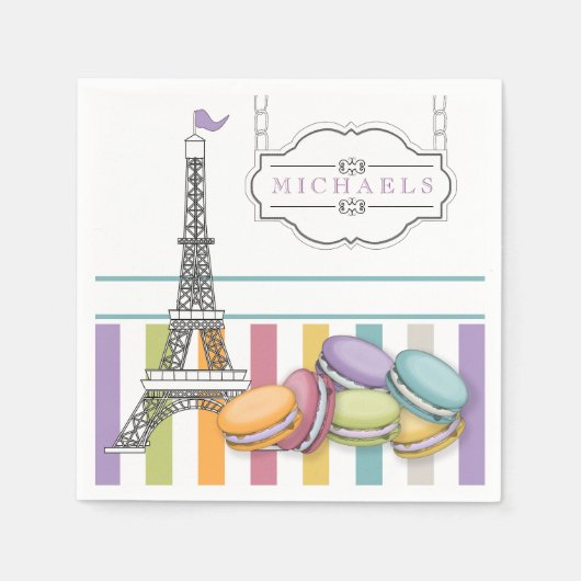 Farbiges Mongram für den Paris Macaron Eiffel Towe Serviette (Vorderseite)