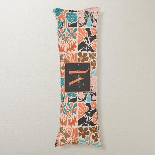 Farbiges Monogram Script Retro Blumenmuster Seitenschläferkissen (Vorderseite Vertikal)