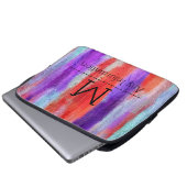 Farbiges Monogramm des modernen Holzkörners #6 Laptopschutzhülle (Vorne Knopf)