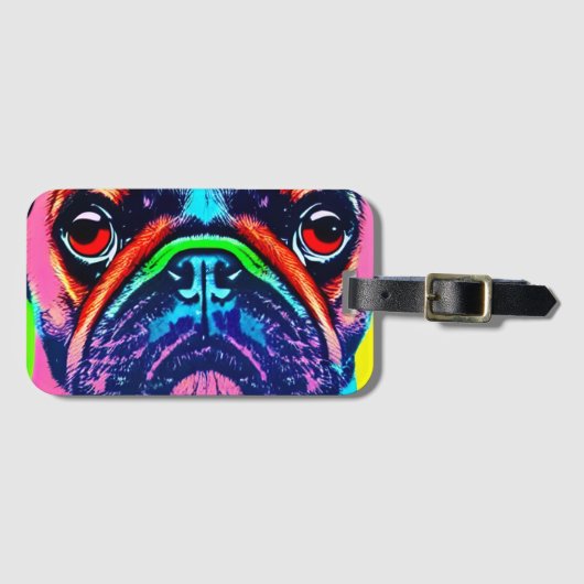 Farbiges Mops-Portrait im Pop-Art-Stil Gepäckanhänger (Vorderseite (Horizontal))
