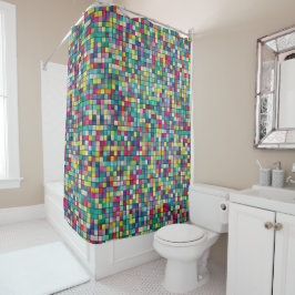 Farbiges Mosaik, geometrisches Quadrat-Muster Duschvorhang