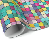 Farbiges Mosaik, geometrisches Quadrat-Muster Geschenkpapier (Rolleneckpunkt)