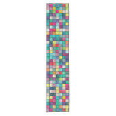 Farbiges Mosaik, geometrisches Quadrat-Muster Kurzer Tischläufer (Vorderseite)